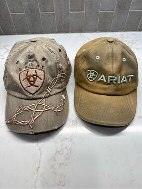 TWO Ariat Western Cowboy Rodeo Americana Farmcore Distressed Outdoor Hat Bundle